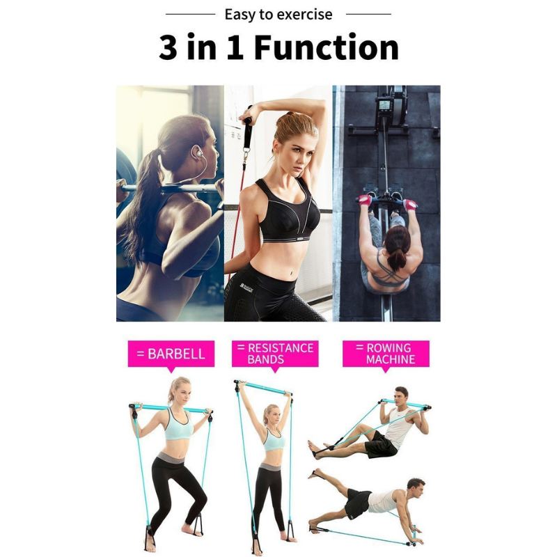 Portable Pilates Bar Kit With Resistance Band Exercise Stick