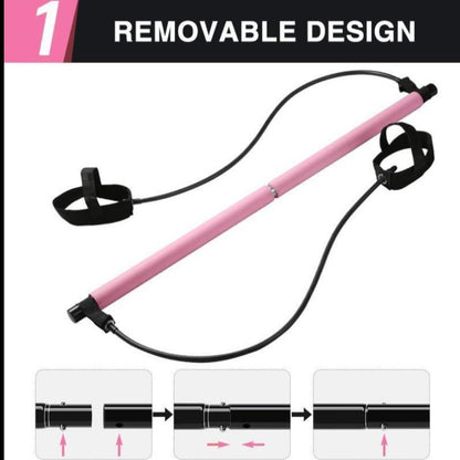 Portable Pilates Bar Kit With Resistance Band Exercise Stick